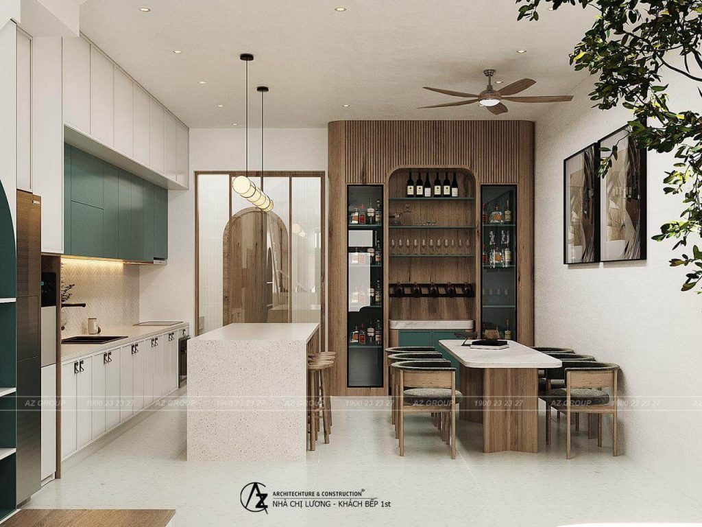 thiết kế nhà phố kết hợp kinh doanh thuốc tây nội thất bếp